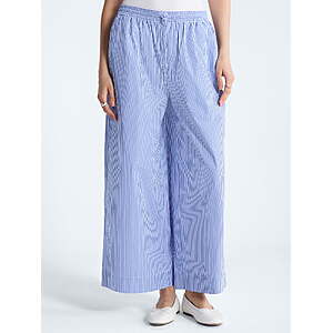 Free Assembly Women's and Women's Plus Cotton Poplin Cropped Wide Leg Pants, 26" Inseam, Sizes XS-4X - Green or Blue Stripe $6.15