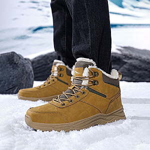 $32 FS Walmart+ by Ecetana MeMoride Mens 6-13 Snow Boots Waterproof Warm Faux Fur Lined Ankle Booties Non-slip Winter Hiking Boots for Men
