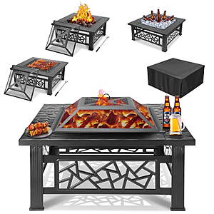 Segmart 32" Square Wood-Burning Fire Pit with Screen & Lid, Black $72.99 + Free S&H at Walmart