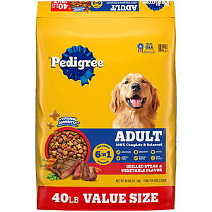 $26 Walmart Pedigree High Protein Grilled Steak & Vegetable Flavor Adult Dry Dog Food, 40 lb Bag