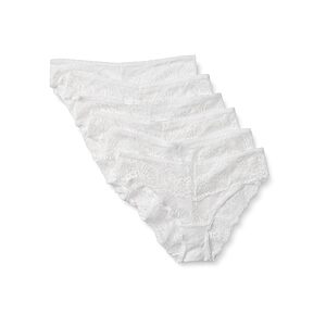 Amazon Essentials Women's Stretch Galloon Lace Knickers, Bikini, Hipster, Thong & High Waisted Styles, Pack of 6, White, Large $5