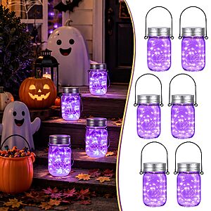 GIGALUMI Solar Halloween Lanterns Purple Fairy Lights Mason Jar Lights - $16.19 AC