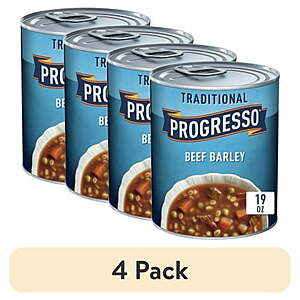 Select stores: (4 pack) Progresso Traditional, Ready to Serve Beef Barley Soup, 19 oz. $6.00 (+$1 WM cash)