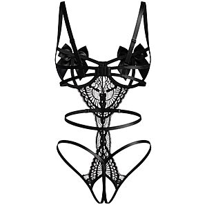 Womens Lingeries Lace Teddy Sexy Deep V Bodysuit One Piece Lingerie Black S $4.99