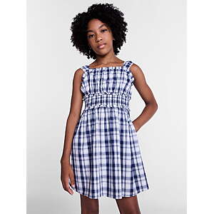 $4.93: Weekend Academy Girls Printed Cotton Tank Dress with Smocked Waist, Blue Cove, Sizes 4-18 at Walmart.com