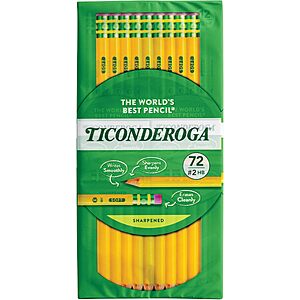 Ticonderoga Wood-Cased Pencils, Pre-Sharpened, 2 HB Soft, Yellow, 72 Count $10.6