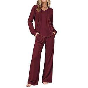 Ekouaer Womens Pajama Set Long Sleeve Lounge Set Soft Pjs Sleepwear $7.99