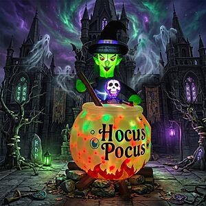 6 FT Halloween Inflatable Witch and Cauldron with RGB Lights $56.99
