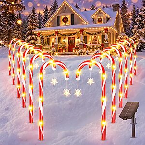 12-Pack Ahaorigin Solar Candy Cane Christmas Lights Outdoor Decorations (Warm White) $21.99 ($1.83 each) + Free Shipping w/ Prime or on $35+