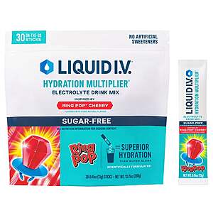 $21 in Club COSTCO Liquid I.V. Hydration Multiplier, 30 Individual Serving Stick Packs in Resealable Pouch, Sugar Free, Ring Pop Cherry