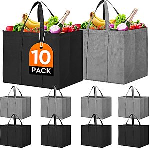 Prime Members: 10-Pack WISELIFE Large Foldable Reusable Grocery Tote Bags $15.99 + Free Shipping
