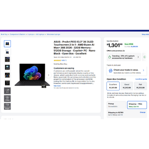 (OPEN BOX)ASUS - ProArt PX13 13.3" 3K OLED Touchscreen 2-in-1 - AMD Ryzen AI Max+ 388 2026 - 32GB Memory - 512GB Storage - Copilot+ PC - Nano Black - Open Box - Excellent $1301.99