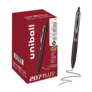 [S&S] $30.91: uni-ball 207 Plus+ Gel Pens, Black Ink, 0.7mm Medium Point, 36 Count