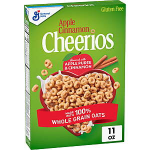 2 x 11oz Apple Cinnamon Cheerios, Heart Healthy Gluten Free Cereal $5.34 + $1 Walmart Cash $4.34