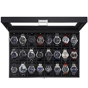 ProCase 24-Slot Watch Box with Real Glass Lid 4 Colors - $32.39