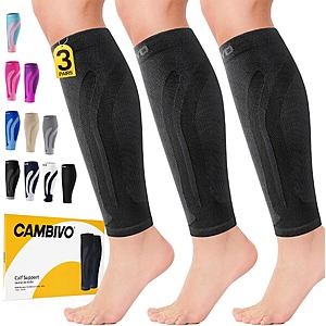 CAMBIVO 3-Pair 15-20mmHg Calf Compression Sleeves (Black, S/M & L/XL) $13.59 + Free Shipping w/ Prime or on $35+ $15.39