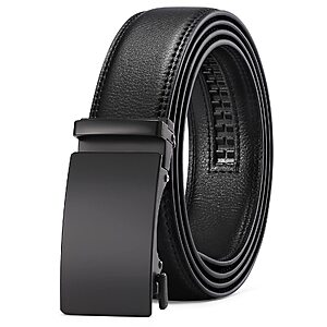 SENDEFN Men's Leather Belt Automatic Ratchet Buckle Slide Belt for Dress Casual Trim to Fit with Gift Box $6.49