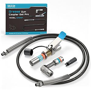 Seesii Grease Gun Accessory Kit w/ 12000 PSI Quick-Release Coupler, 90° Adapter, 39.4" Flexible Hose & Zerk Fitting Cleaning Tool $12.73 + Free Shipping w/ Prime or on $35+