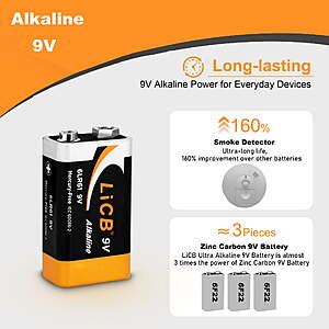 $17 FS WALMART+ by LiCB Alkaline 9V Batteries 12-Pack, Long-Lasting 9 Volt Alkaline Batteries Perfect for Smoke Detector