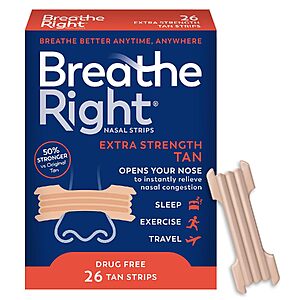 26-Count Breathe Right Extra Strength Nasal Strips (Tan) $6.73 + Free Shipping w/ Prime or on $35+