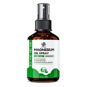 Magnesium Oil Spray for Feet & Body – Topical Magnesium Spray for Sleep, Fast Absorbing, Non-Greasy, with Aloe Vera & Chamomile, 4 Oz $5.39 AC