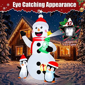 $29.99 ac FS WALMART by   Firstness 6ft Christmas Inflatables, Snowmen Penguin Christmas Tree Gift Box with LED Lights Xmas Blow ups