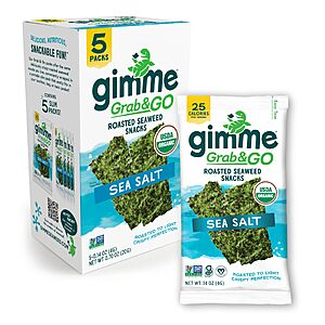 [S&S] $3.27: Gimme Seaweed Grab & Go Organic Roasted Seaweed Snack, Sea Salt, .14oz, 5 CT