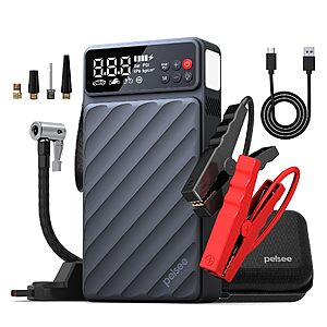 Pelsee 6000A Jump Starter with Air Compressor, Up to 10L Gas/8L Diesel Car Jump Box with 45W Fast Charge, Smart Tire Inflator & 800LM LED Light $98.79
