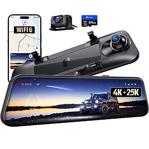 Pelsee S12 Native 4K + 2.5K Mirror Dash Cam, 64GB Card Included, GPS $139.99