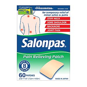 Salonpas 60-Count Pain Relieving Patches $5.57 w/ S&S + Free Shipping w/ Prime or on $35+