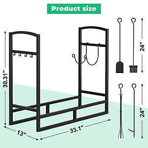 $44 FS WALMART by Move Ease: Yexmas Firewood Rack with 5-Piece Fireplace Tool Set & Kindling Holder – Indoor/Outdoor Wood Storage & Organizer