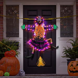 $16 FS Walmart by DAKIMOE Halloween Decoration Outdoor Witches Crashing Into Tree with Colorful LED Lights (Purple or Orange)