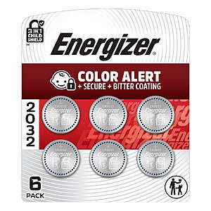 Energizer 2032 Coin Lithium Batteries (6 Pack) $6.49
