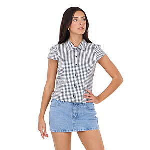 Forever 21 Women's Poplin Button Down Collared Shirt with Self Tie Back, (Select Sizes) Navy or Pink - $5.43