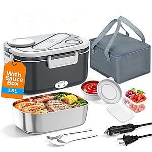 [Prime] 1.5L HOLDRUBY 100W Electric Heated Lunch Box w/ Sauce Container, Fork & Spoon $17.49 + Free Shipping
