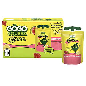 $8.88: $3.50 Walmart Cash + GoGo squeeZ No Sugar Added SlymeZ Fruit Gel On The Go, 3.5 oz (10 Pack),  Strawberry Lemonade or Blue Raspberry