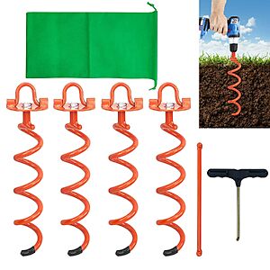 [Prime] 4-Pack 11.4" MIXXIDEA Heavy Duty Spiral Ground Anchor Stake $13.77 + Free Shipping