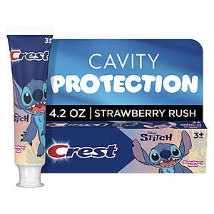 $2.57 buy 3,  get $3 Walmart Cash Crest Kid's Toothpaste, featuring Disney Stitch, Strawberry, 4.2 oz, Ages 3+ FS Plus or pick up