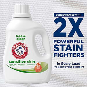 $8.97 get $3.50 Walmart Cash ARM & HAMMER Sensitive Skin Free & Clear Laundry Detergent Liquid, 105 fl oz, 105 Loads