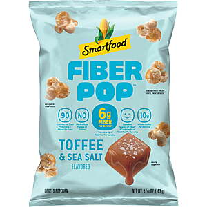 $3 Get 60c Walmart cash, limit 5: Smartfood Fiber Popcorn 5.5-5.75oz Bags in Original or Sea Salt/Toffee
