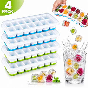 Rongsi Silicone Ice Cube Tray, 4 Pack Easy-Release & Flexible 14-Ice Cube Trays with Spill-Resistant Removable Lid, Stackable Ice Trays $12