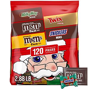 120-Count (2.88-Lbs) Mars M&M's, Snickers, Twix & Milky Way Christmas Candy Variety Pack $20 & More + Free Shipping w/ Prime or on $35+