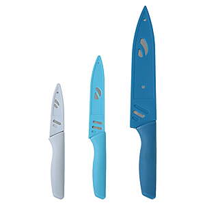 $4.97, Mainstays 3 Piece Stainless Steel Color Knife Set with Soft Grip Handles, Walmart