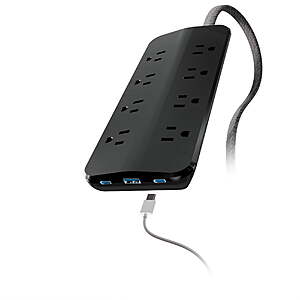 GE Surge Protector Power Strip with USB Ports, 4 Ft Braided Extension Cord, 1500 Joules, 8 Outlet Extender, 2 USB C, 1 USB A $25.97