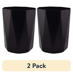 $6.88, (2 pack) Mainstays Bathroom Trash Can, 5 gal Open-Top Geometric Polypropylene Wastebasket, Black, Walmart