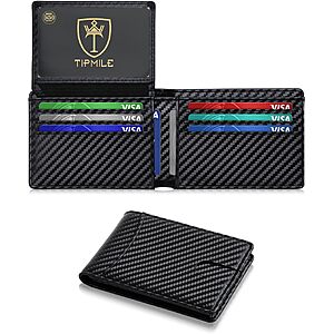 Tipmile Slim RFID-Blocking Bifold Wallet w/ 12-Card Capacity, 2 ID Windows & Cash Slot (Black) $5.49 + Free Shipping w/ Prime or on $35+