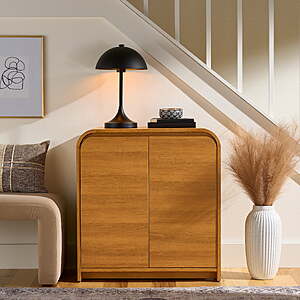 $86.44, FS, Better Homes & Gardens Juliet Curved Accent Cabinet, Warm Honey, 2 Doors, 3 Shelves, Walmart