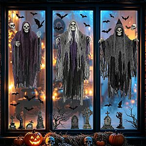 4-Sheet 16" x 28" Traplace Grim Reaper & Skeleton Halloween Window Clings (54-Count) $2.49 + Free Shipping w/ Prime or on $35+
