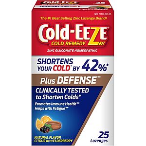 25-Count Cold-EEZE Plus Defense Zinc Lozenges (Natural Citrus Elderberry) $4.67 w/ S&S + Free Shipping w/ Prime or on $35+