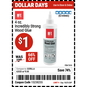 $1, HFT 4 oz. Incredibly Strong Wood Glue for $1, 66% off